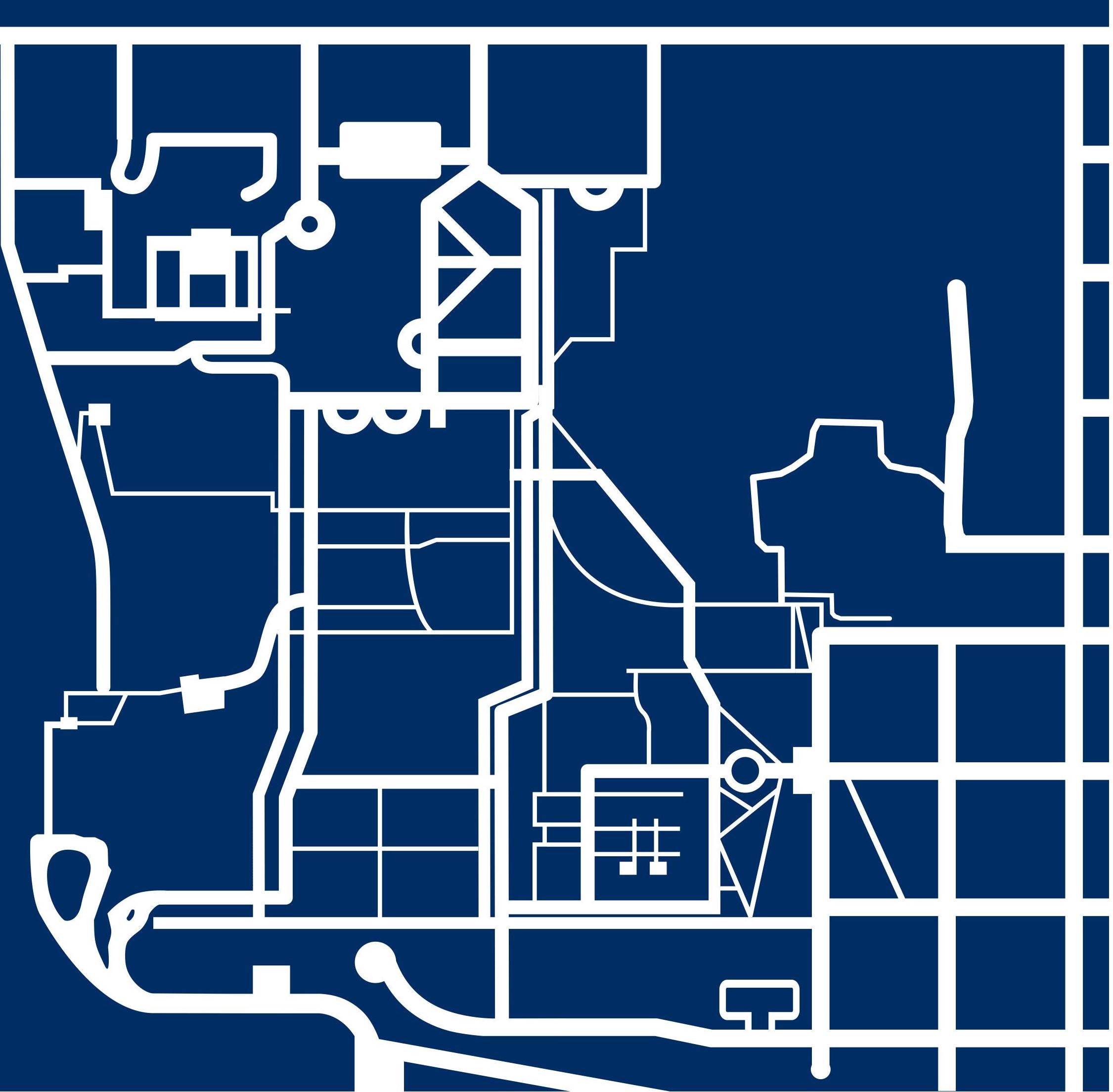 Dark blue and white graphic of the Georgetown campus map